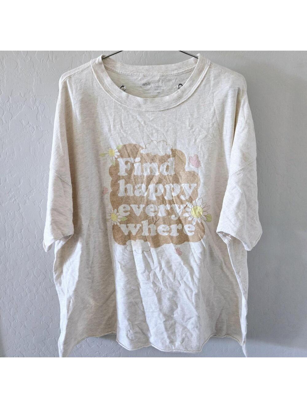 Aerie Women’s Graphic Short sleeve Oversized T-Shirt Find Happy Everywhere Large